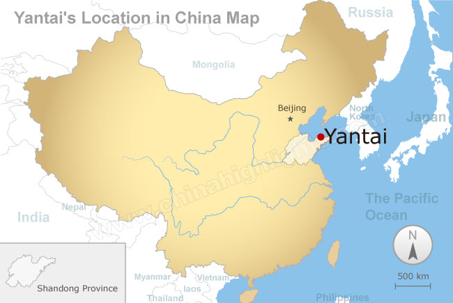 situer Yantai sur la carte de la Chine